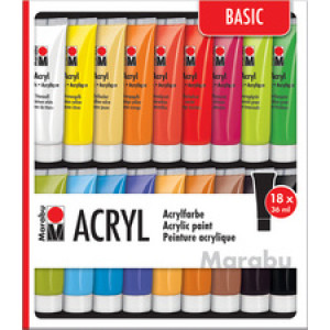 Marabu acrylverf set, 18 x 36 ml, diverse kleuren