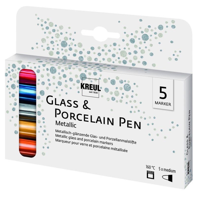 KREUL stylo verre & porcelaine métallisé, set de 5, 2,0-4,0 mm