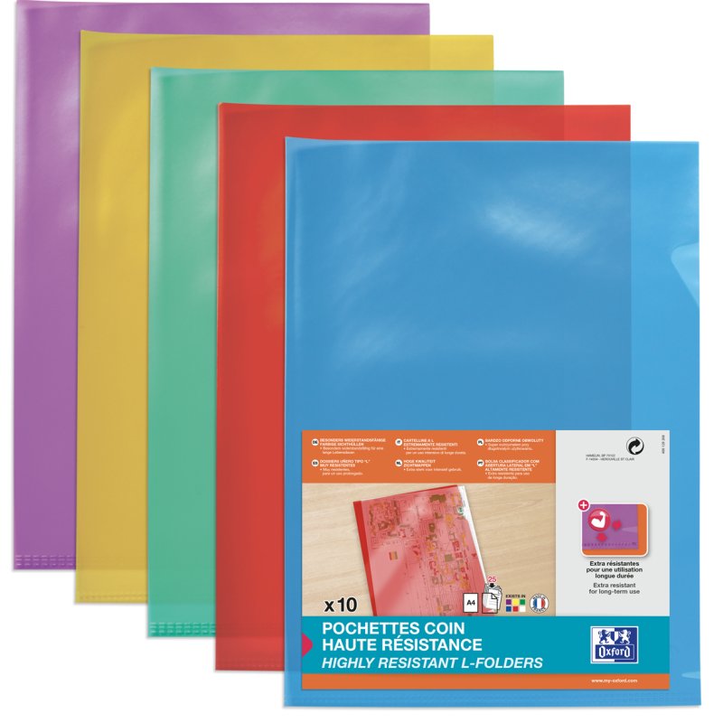 Oxford pochettes de visualisation transparentes A4, bleu, 0,15 mm, 10 pièces