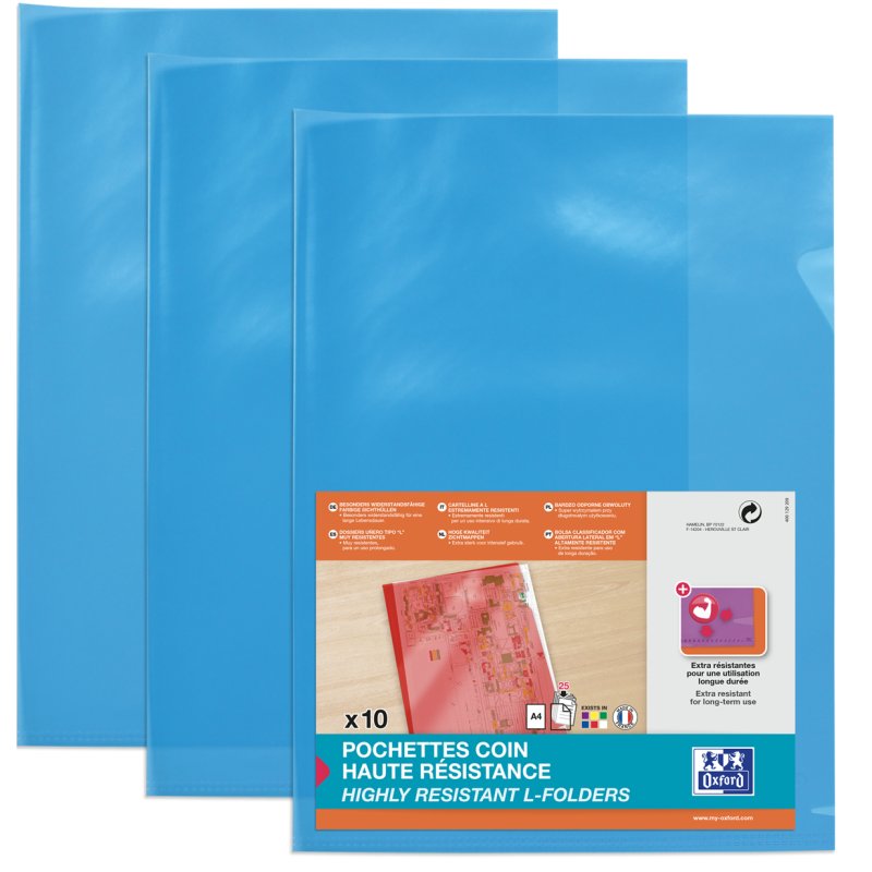 Oxford pochettes de visualisation transparentes A4, bleu, 0,15 mm, 10 pièces