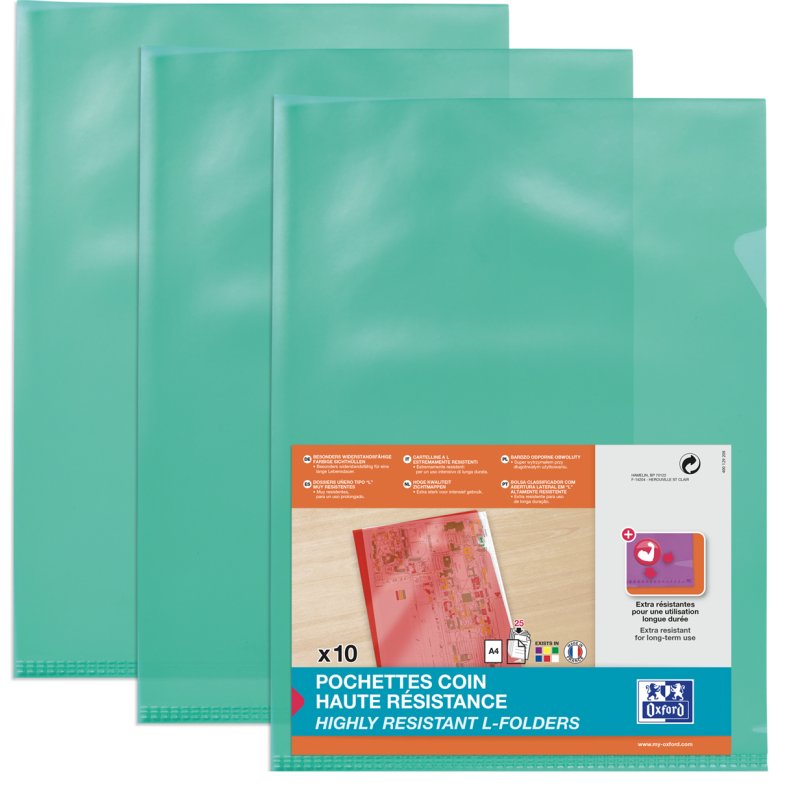 Oxford pochettes de visualisation transparentes A4, bleu, 0,15 mm, 10 pièces