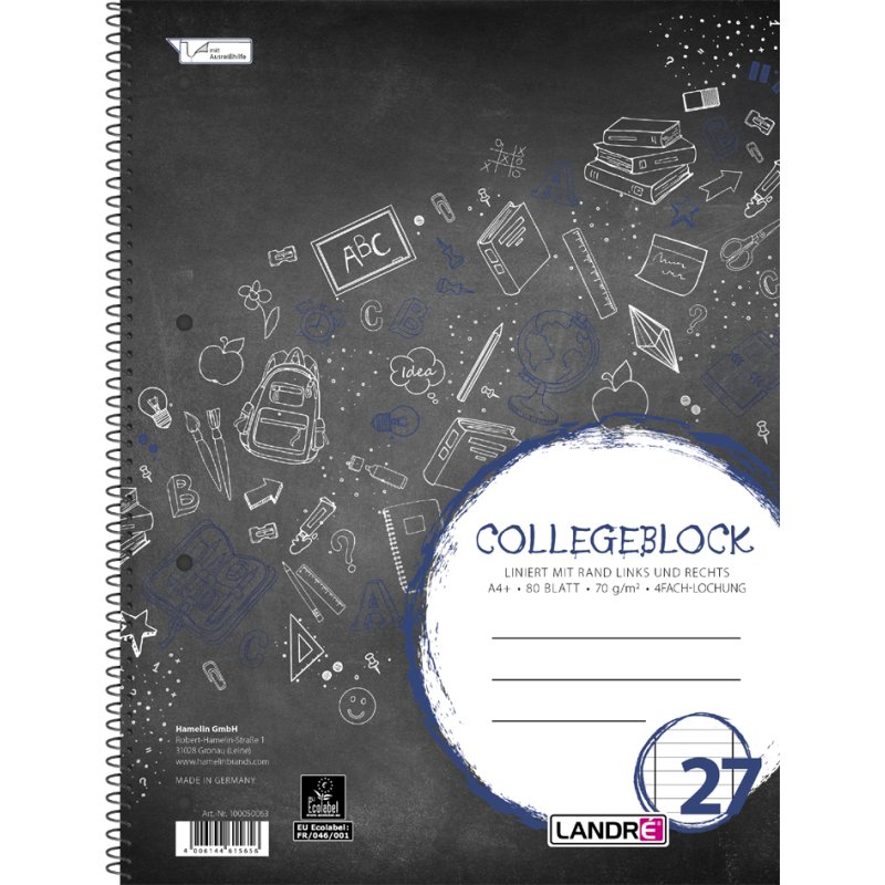 herlitz cahier A4 ligné, marge blanche à droite, 80 feuilles