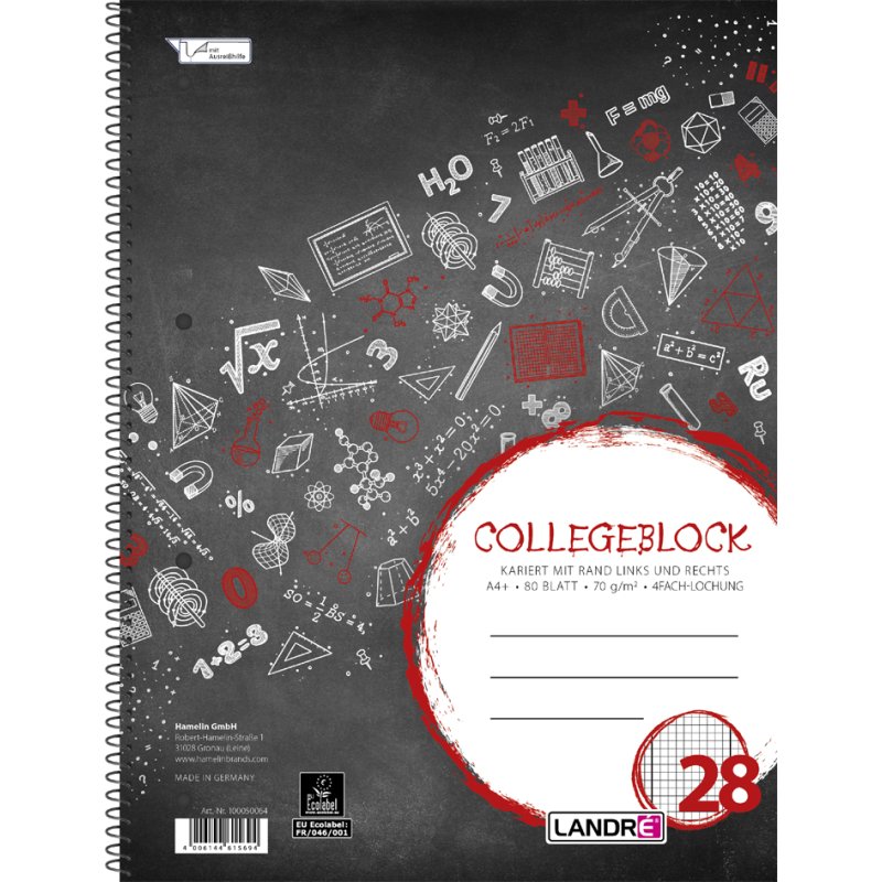 herlitz cahier A4 ligné, marge blanche à droite, 80 feuilles