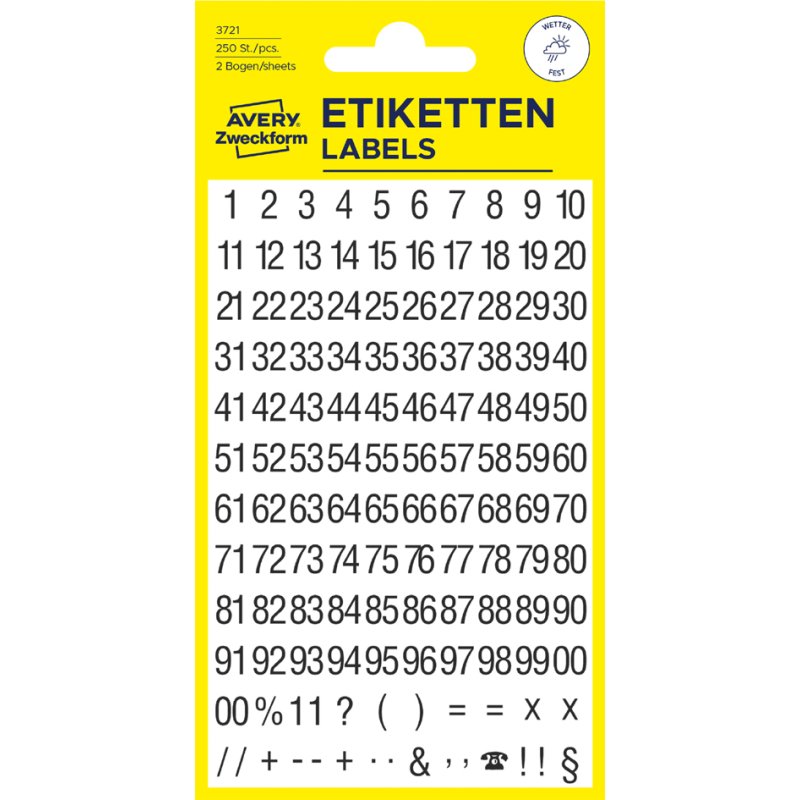 AVERY Zweckform étiquettes chiffres 0-9, noir, résistant aux intempéries, 122 pièces