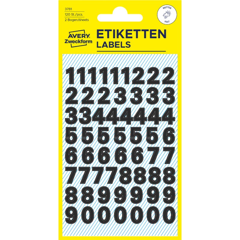 AVERY Zweckform étiquettes chiffres 0-9, noir, résistant aux intempéries, 122 pièces