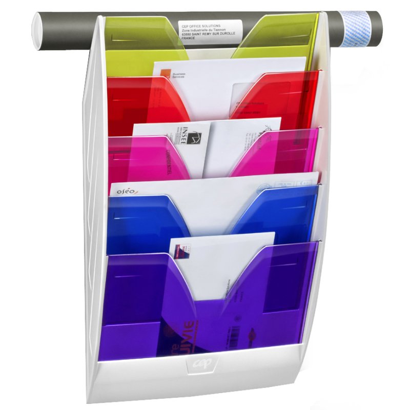 cep porte-brochures mural A4, 5 compartiments, blanc