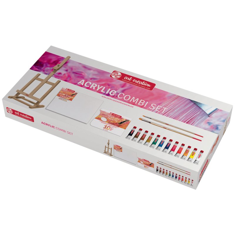 Royal Talens Art Creation acrylic paint combination set, 12 x 12 ml, with easel and stretcher frame