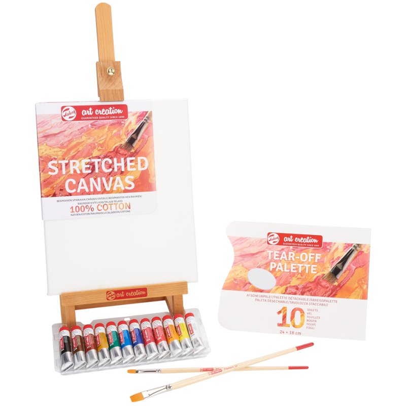 Royal Talens Art Creation acrylic paint combination set, 12 x 12 ml, with easel and stretcher frame