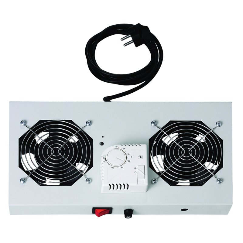 DIGITUS unité de ventilation de toit pour armoire murale, 2 ventilateurs, thermostat, gris clair
