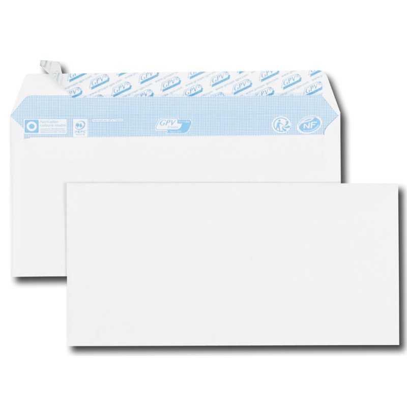 GPV envelopes DL, 110×220 mm, white without window, 25 pieces