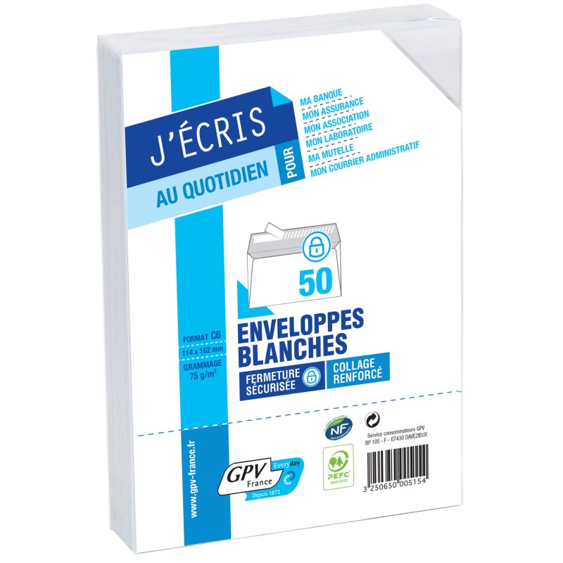 GPV envelopes DL, 110×220 mm, white without window, 25 pieces
