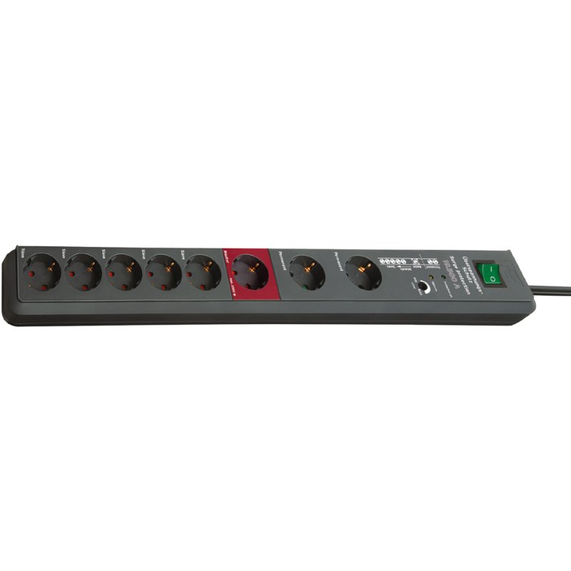 brennenstuhl power strip Secure-Tec, anthracite, 8-way, surge protection, master/slave function