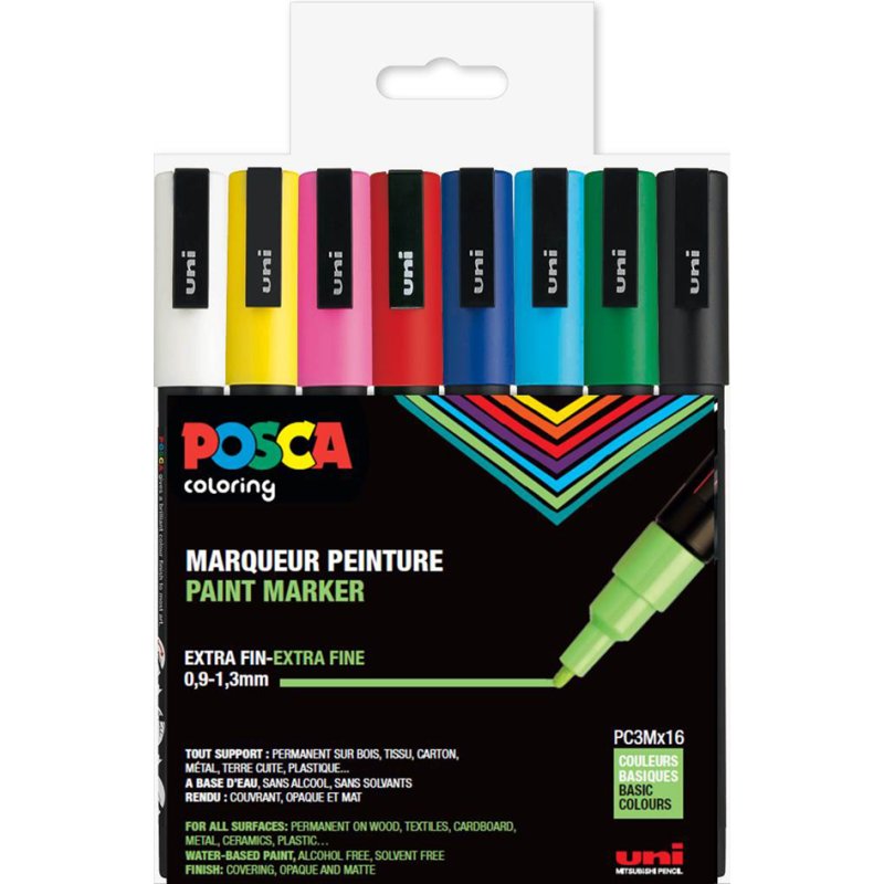 POSCA stylos à pigment PC3M, couleurs pastel, 0,9-1,3 mm, 8 pièces