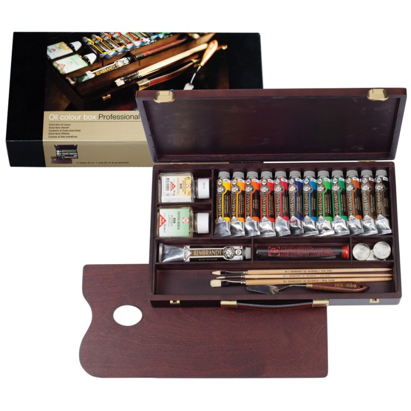 Royal Talens Rembrandt professional oil paint box, 13 tubes, wooden case