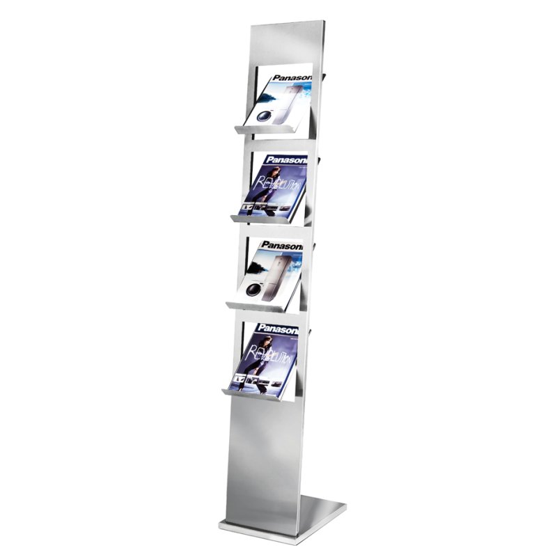 kerkmann ProspektPrimus leaflet stand, aluminium silver, 4 compartments, stainless steel, 170 cm high