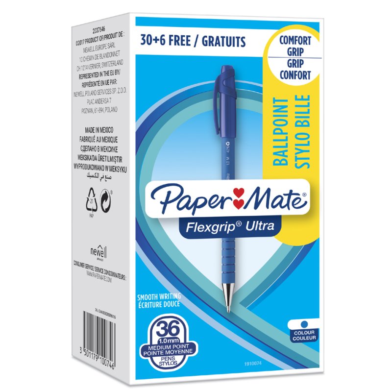 PAPER:MATE FlexGrip Ultra ballpoint pen, push button, blue