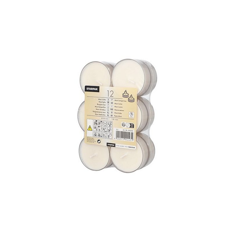 STARPAK waxinelichtjes wit, diameter 57 mm, 8 uur brandduur, 12 stuks