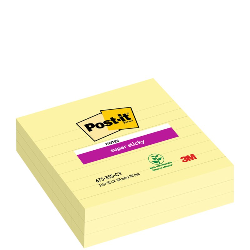 Post-it bloc-notes super sticky, 101×152 mm, jaune ultra, 90 feuilles