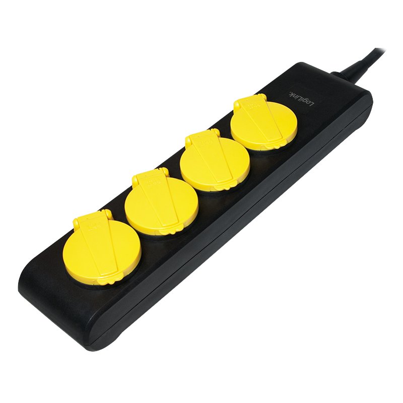 LogiLink outdoor 4-way power strip, black, IP44 splashproof, 1.4 m