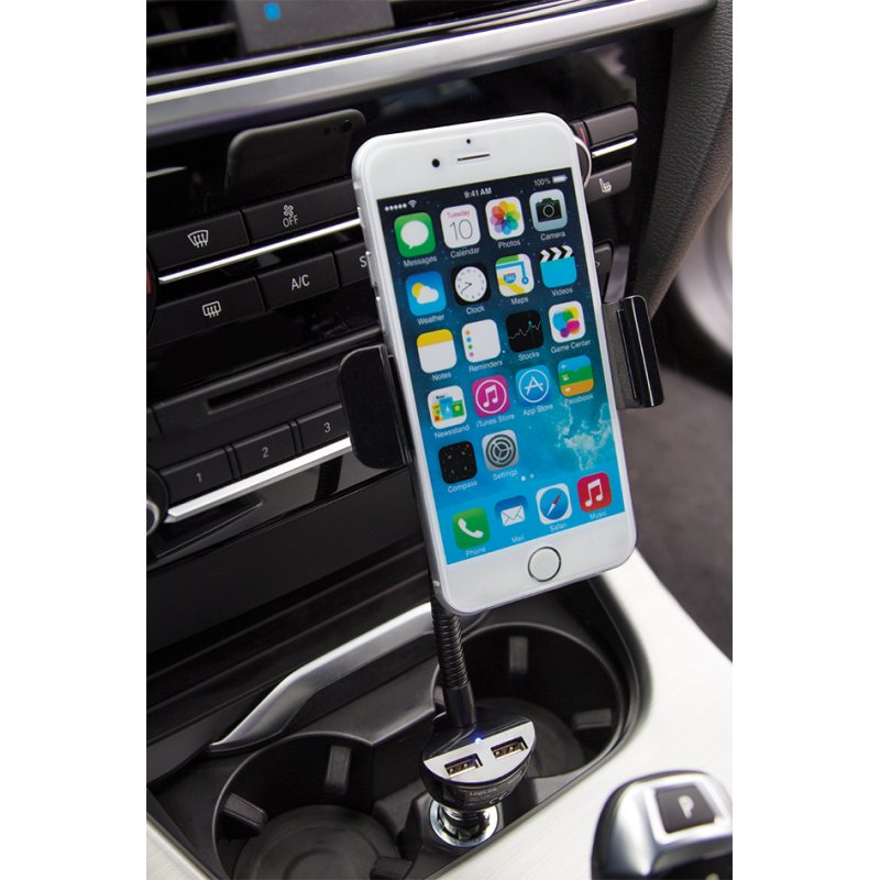 LogiLink car holder with charger for smartphone, 2x USB, 360° adjustable, black