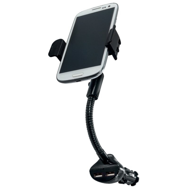 LogiLink car holder with charger for smartphone, 2x USB, 360° adjustable, black
