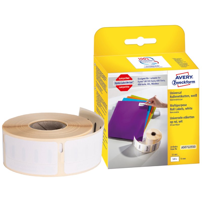 AVERY Zweckform étiquettes en rouleau, réutilisables, 19×51 mm, blanc, 500 pièces