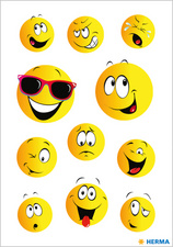 HERMA stickervel Blije Gezichtjes, zelfklevend papier, bont bedrukt, 3 vel à 11 stickers