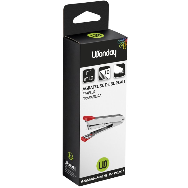 Wonday nietmachine, zilver/rood, 10 vel, 52 mm inlegdiepte