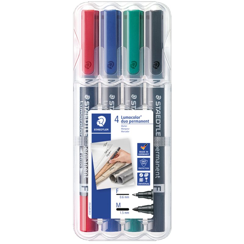 STAEDTLER Lumocolor marqueur permanent duo, rechargeable, lot de 4