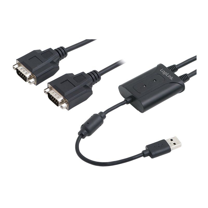LogiLink USB 2.0 to 2x RS232 adapter cable, black, LED indicator