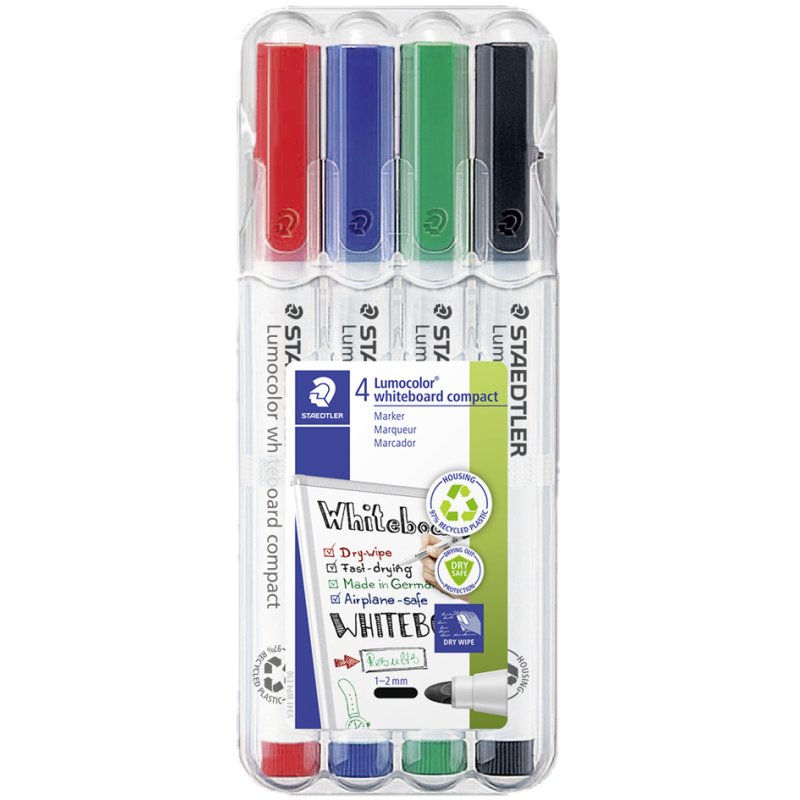 STAEDTLER Lumocolor whiteboard markers, set of 4, dry-wipe