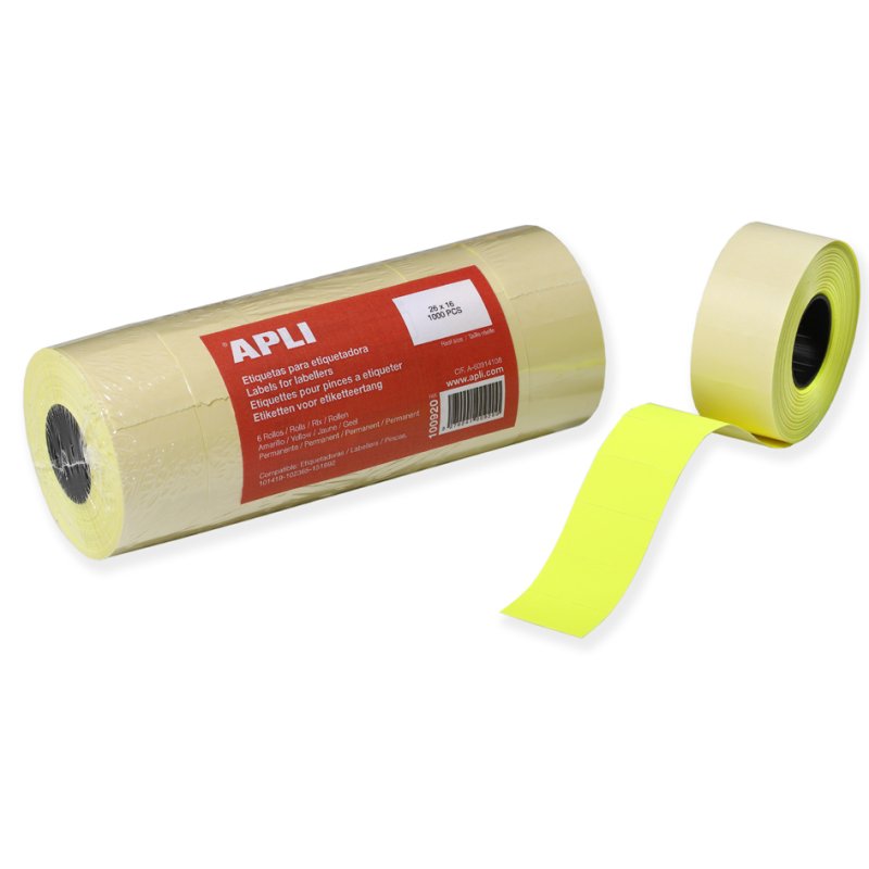 APLI étiquettes de prix pour pistolet à étiqueter, 26 × 16 mm, jaune, 6000 pièces