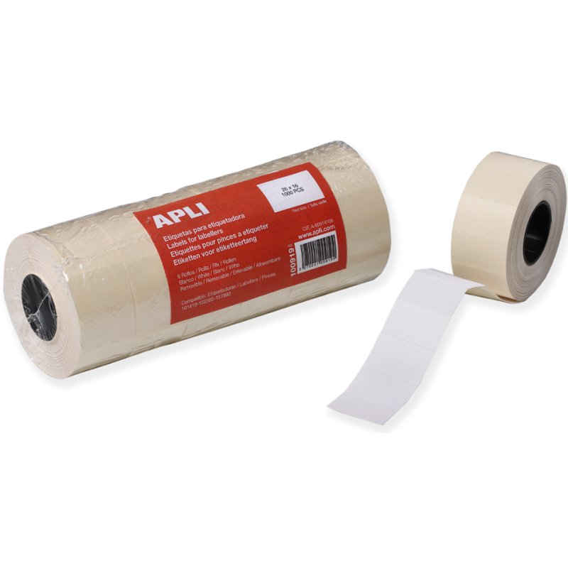 APLI étiquettes de prix pour pistolet à étiqueter, 21 × 12 mm, blanc, 6 rouleaux