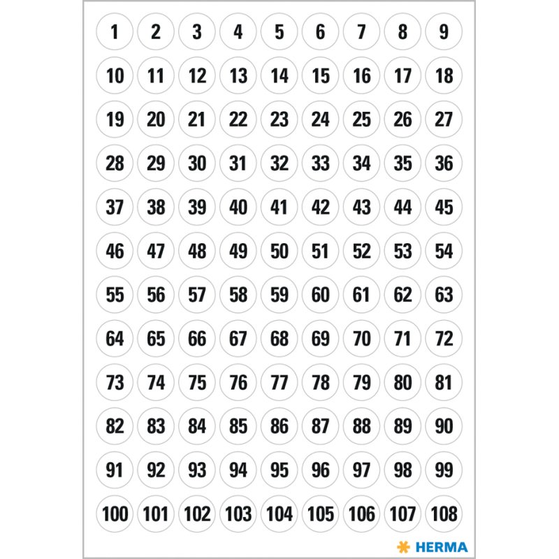HERMA number labels 1-540, diameter 8 mm, white, 540 pieces