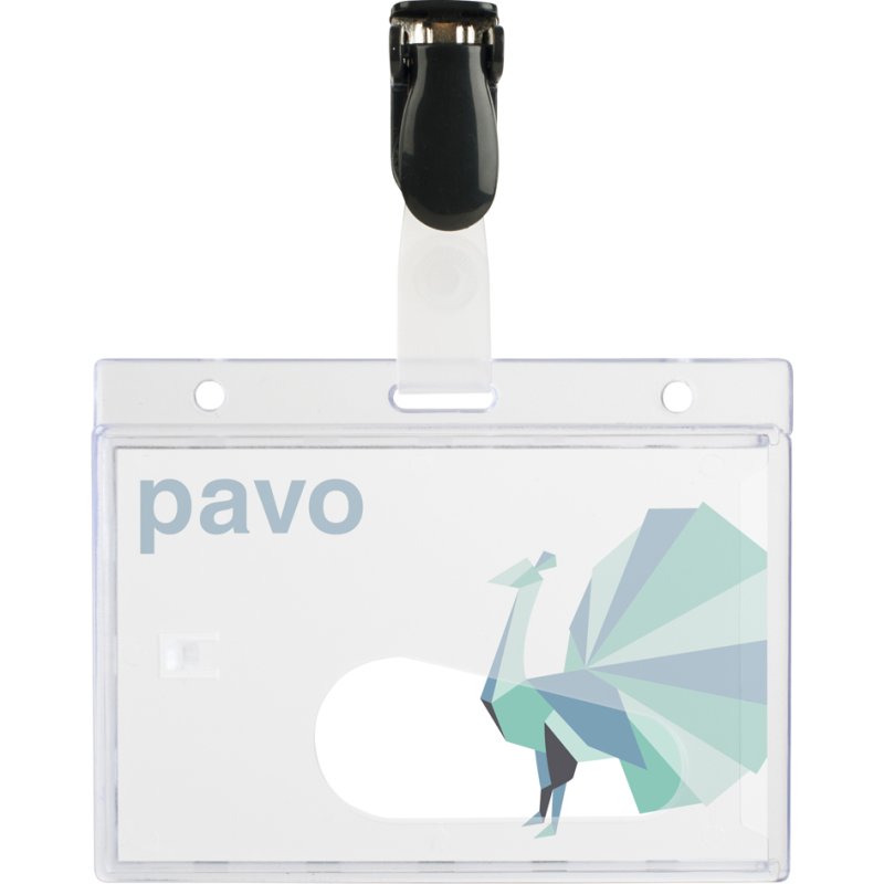 Pavo name badges with clip, 54×86 mm, transparent, 50 pieces