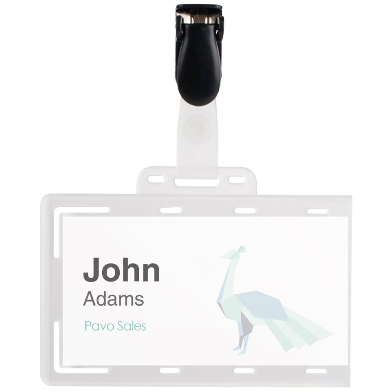 Pavo name badges with clip, 54×86 mm, transparent, 50 pieces