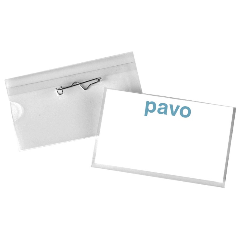 Pavo plaque nominative avec épingle ondulée, 54×90 mm, transparent, 50 pièces