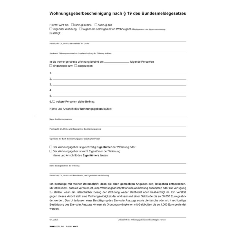 RNK Verlag formulaire de contrat de location Wohnu, DIN A4, 10 sets