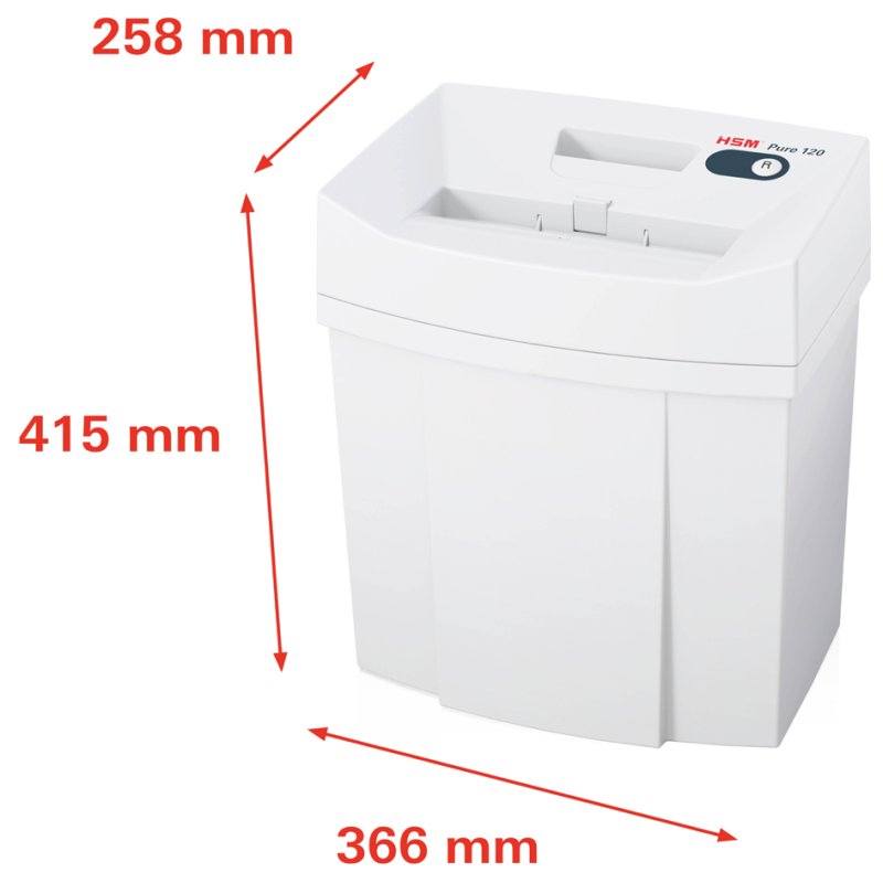 HSM PURE 120 papiervernietiger, partikelsnit 4×25 mm, 20L opvangbak