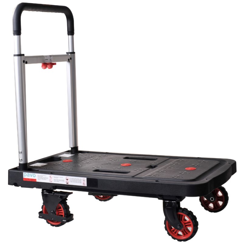 pavo chariot de transport plateforme plastique, pliable, charge utile 137 kg, noir/argent