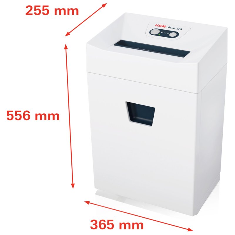 HSM papiervernietiger PURE 320, partikelsnit 3,9 × 30 mm, 7-8 vel, 25 liter