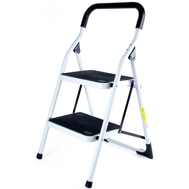 Pavo stalen klapladder, wit/zwart, 2 treden, handgreep, 150 kg draagkracht