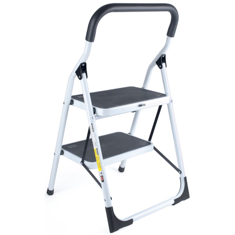 Pavo stalen klapladder, wit/zwart, 2 treden, handgreep, 150 kg draagkracht