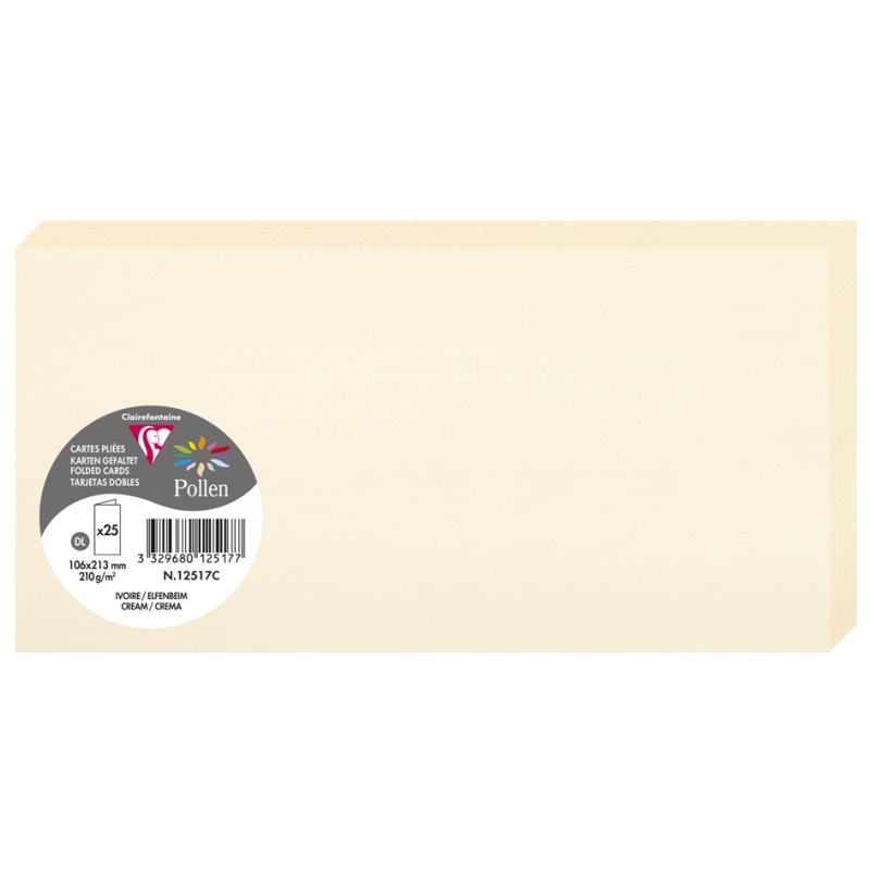 Pollen by Clairefontaine cartes doubles DL, gris koala, 210 g/m², 25 pièces