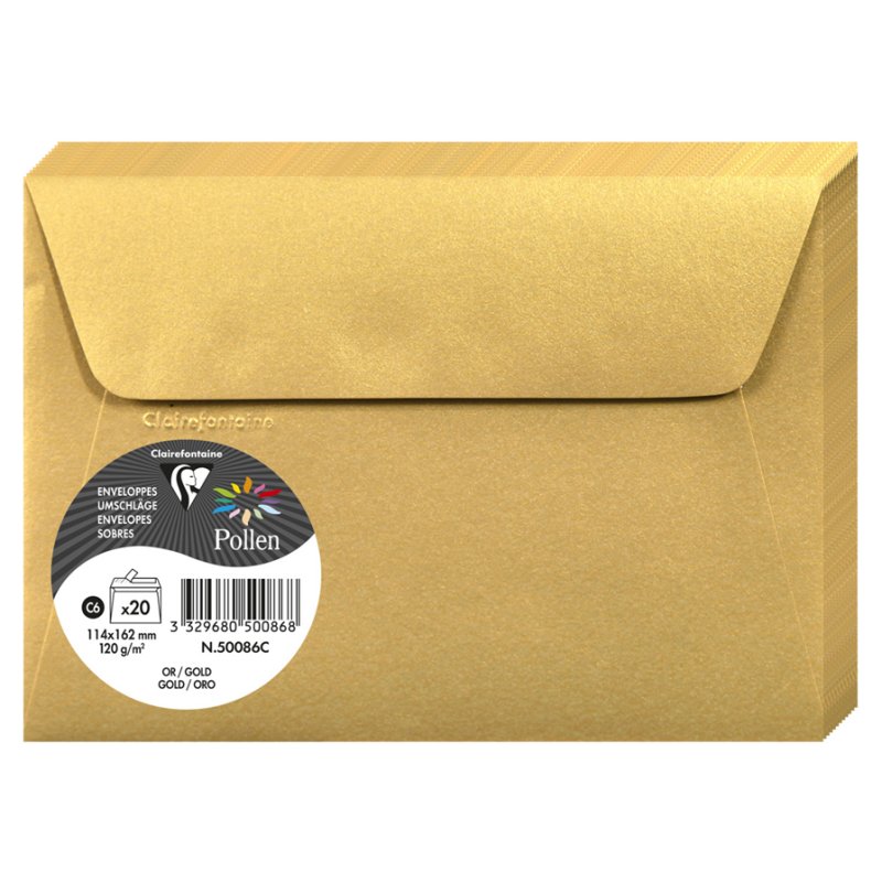 Pollen by Clairefontaine enveloppes C6, blanc nacré, 114×162 mm, 20 pièces