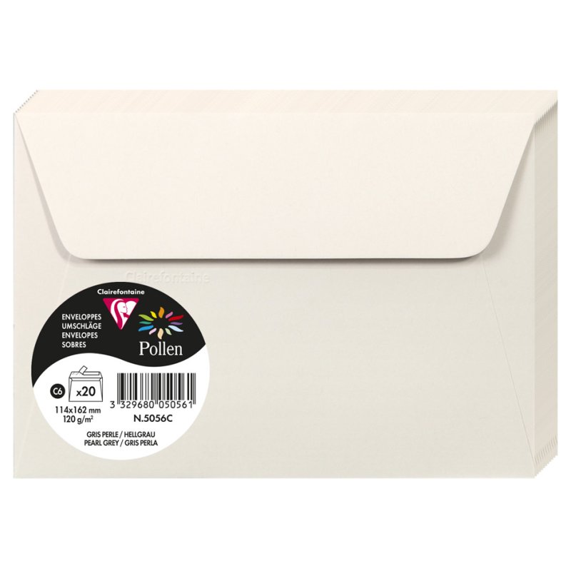 Pollen by Clairefontaine enveloppes C6, blanc nacré, 114×162 mm, 20 pièces