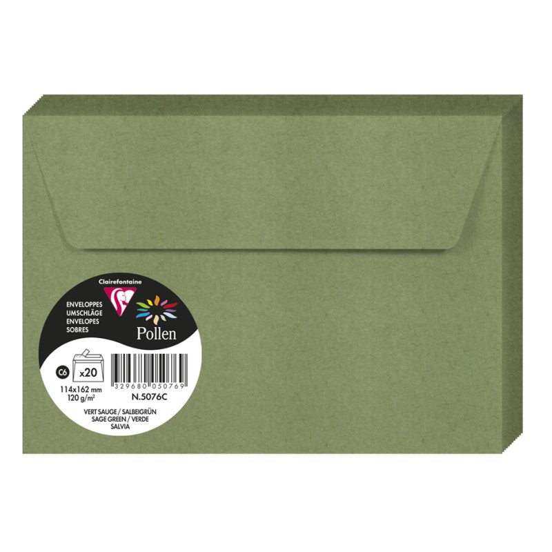Pollen by Clairefontaine enveloppes C6, blanc nacré, 114×162 mm, 20 pièces