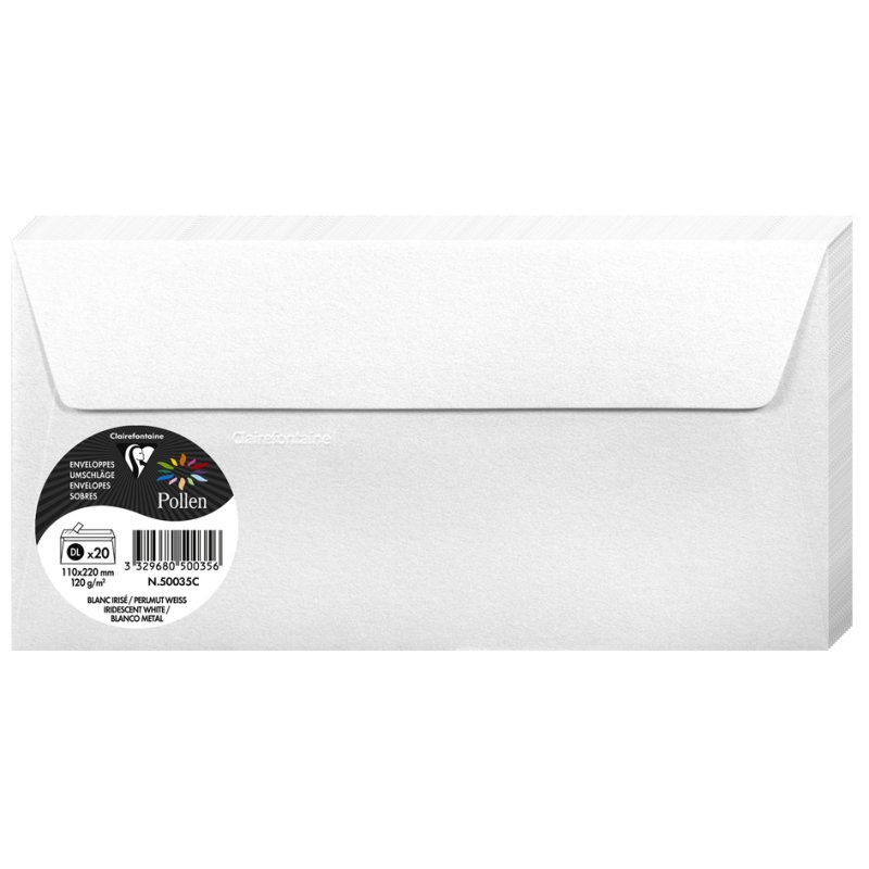 Enveloppes Clairefontaine Pollen DL, blanc, 120 g/m², 20 pièces