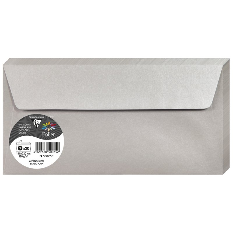 Enveloppes Clairefontaine Pollen DL, blanc, 120 g/m², 20 pièces