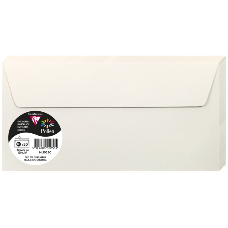 Enveloppes Clairefontaine Pollen DL, blanc, 120 g/m², 20 pièces